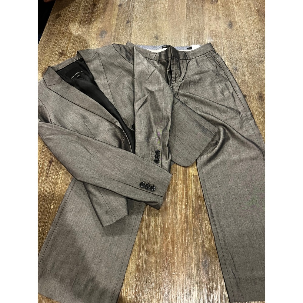 Banana Republic Womens 2 Piece Pant Suit Metallic Taupe Grey Blazer Trousers 2